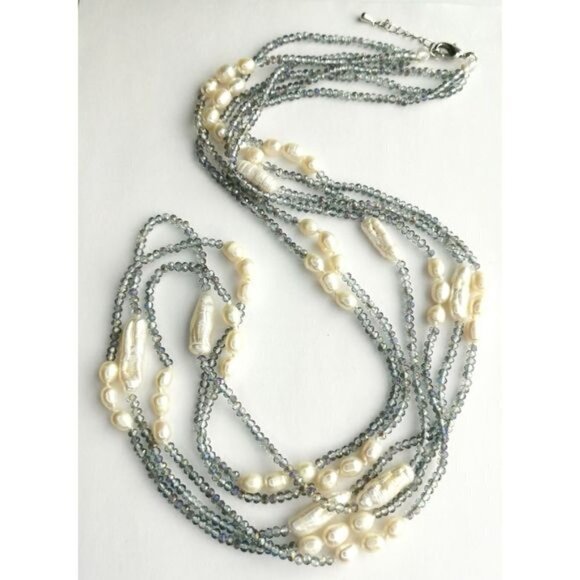 LUXURIOUS White Pearl Swarovski Crystal long short necklace - Picture 6 of 10